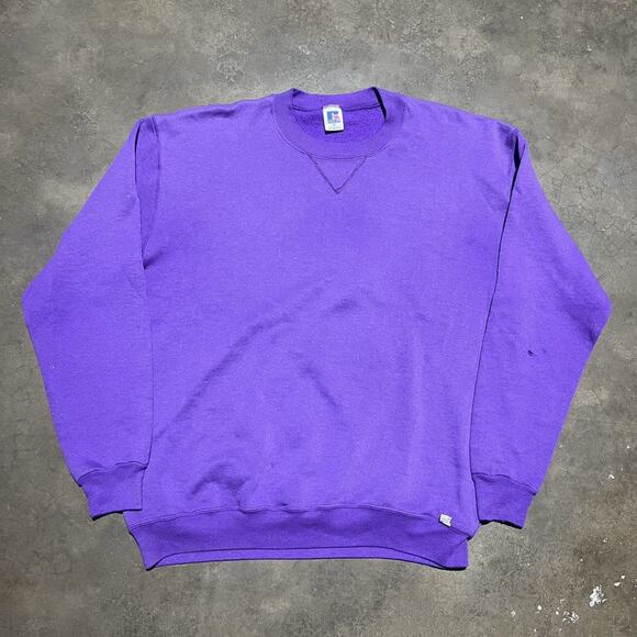 Vintage 80s Russell Athletic Purple Blank Boxy Sweatshirt - Picture 1 of 4